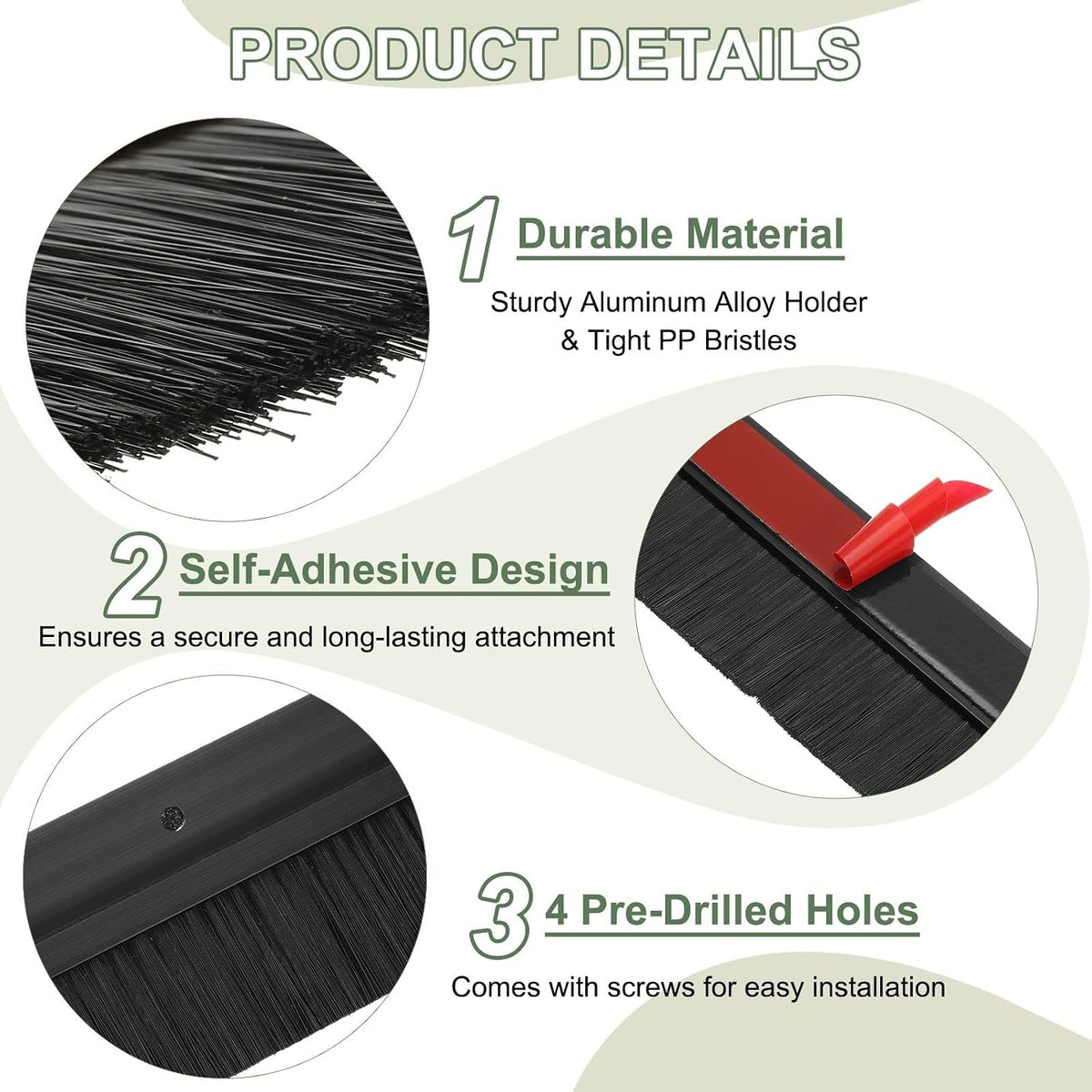 ya 26 10.21 baidi Door Sweep Brush Sweeps 4.7 Black PP Brush 39L x 5.7W -H-Shape(2 Pcs, Black)