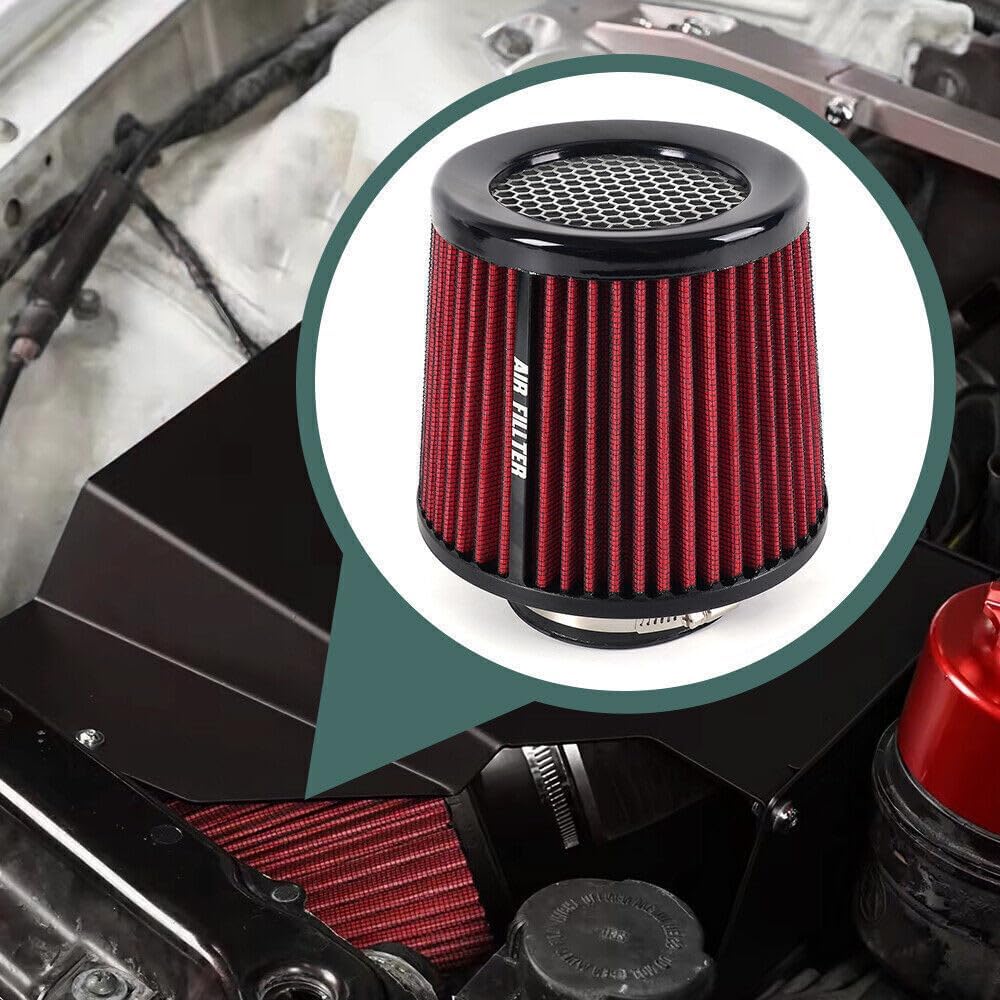 ya 13 9.15 baidi New Red 3 76mm High Flow Inlet Cold Air Intake Cone Replacement Dry Air Filter
