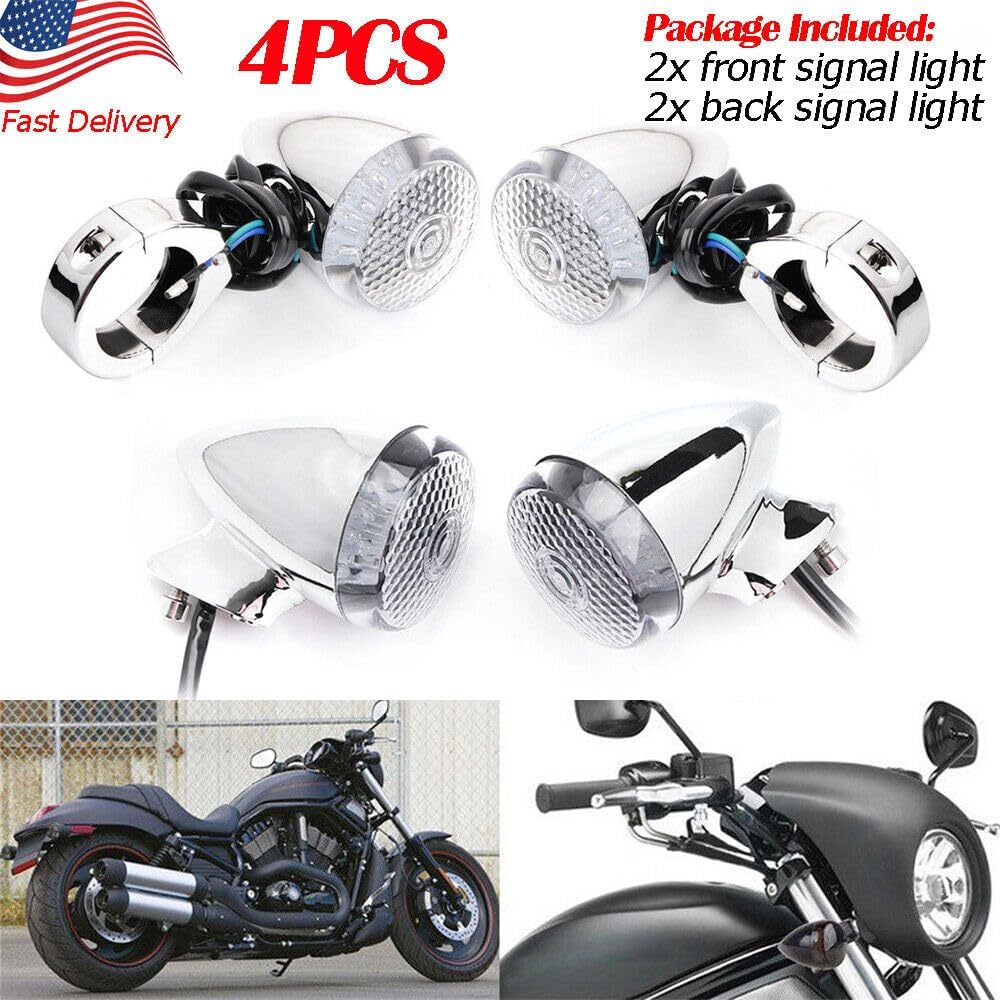 ya 4 8.14 Motorcycle Turn Signal Blinker LED Light 39mm Clamp Chrome For Harley Davidson