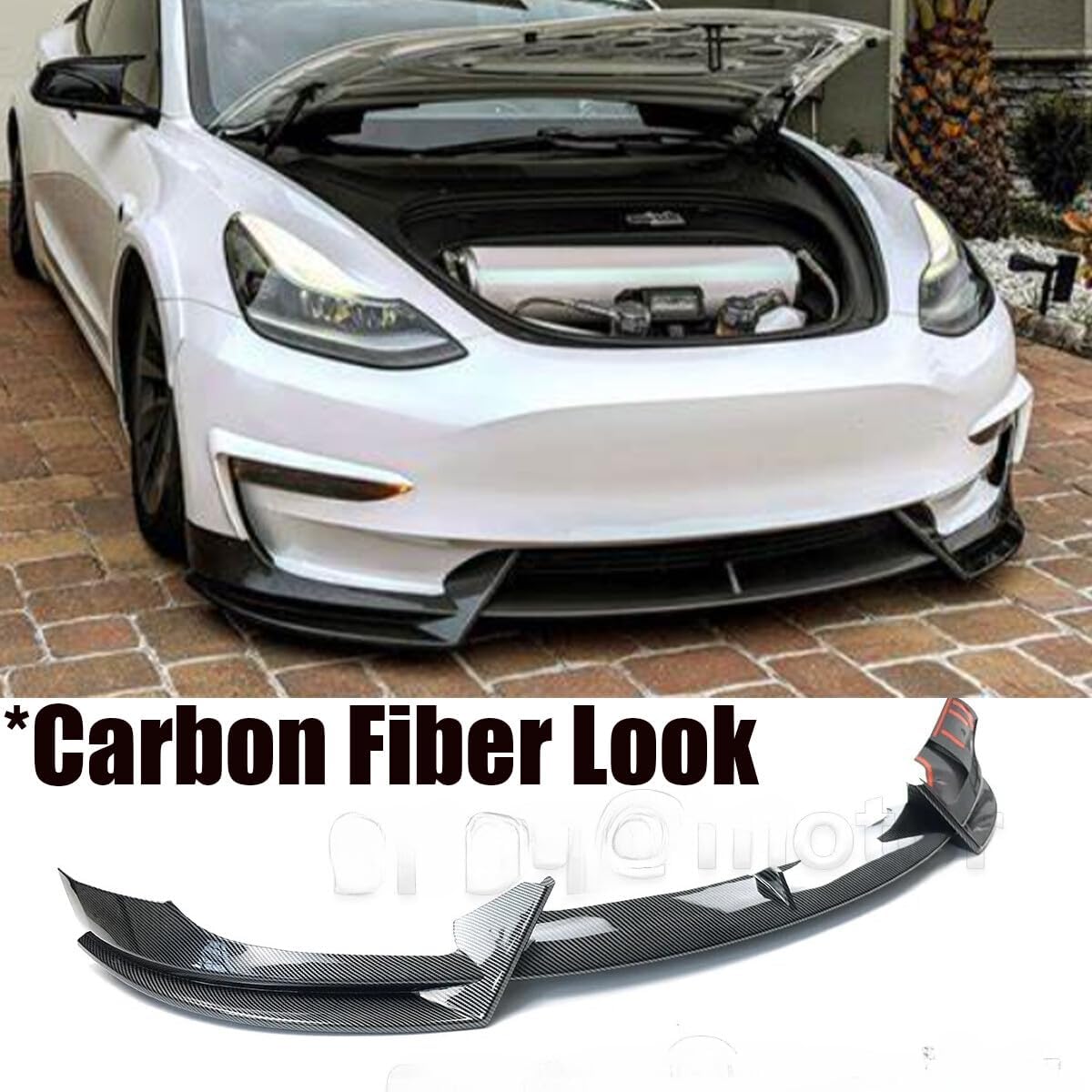 ya 2 8.24 baidi V Style Carbon Fiber Front Bumper Lip Splitter Spoiler for for Tesla for Model 3 17-2023