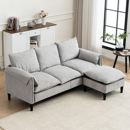ya 28 10.13 baidi Convertible L-Shaped 3-Seater Sofa For Living Room - Storage Footstools,Gra