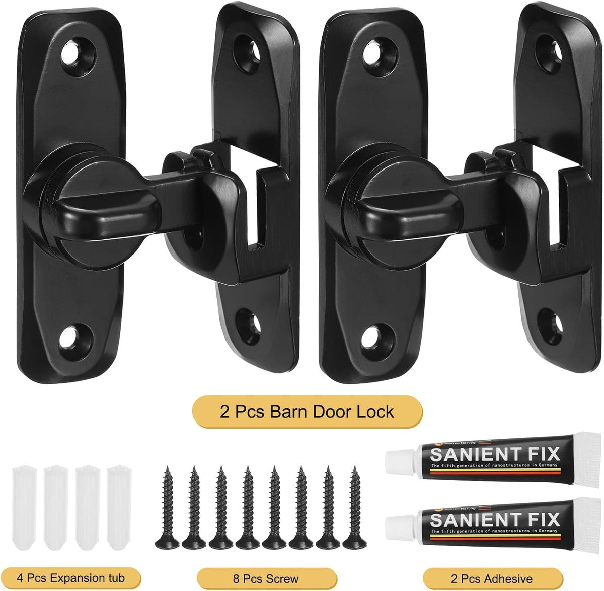 ya 26 10.21 baidi 90/180¡ãBarn Door Lock, 2 Set Zinc Alloy Flip Sliding Door Latches, Black