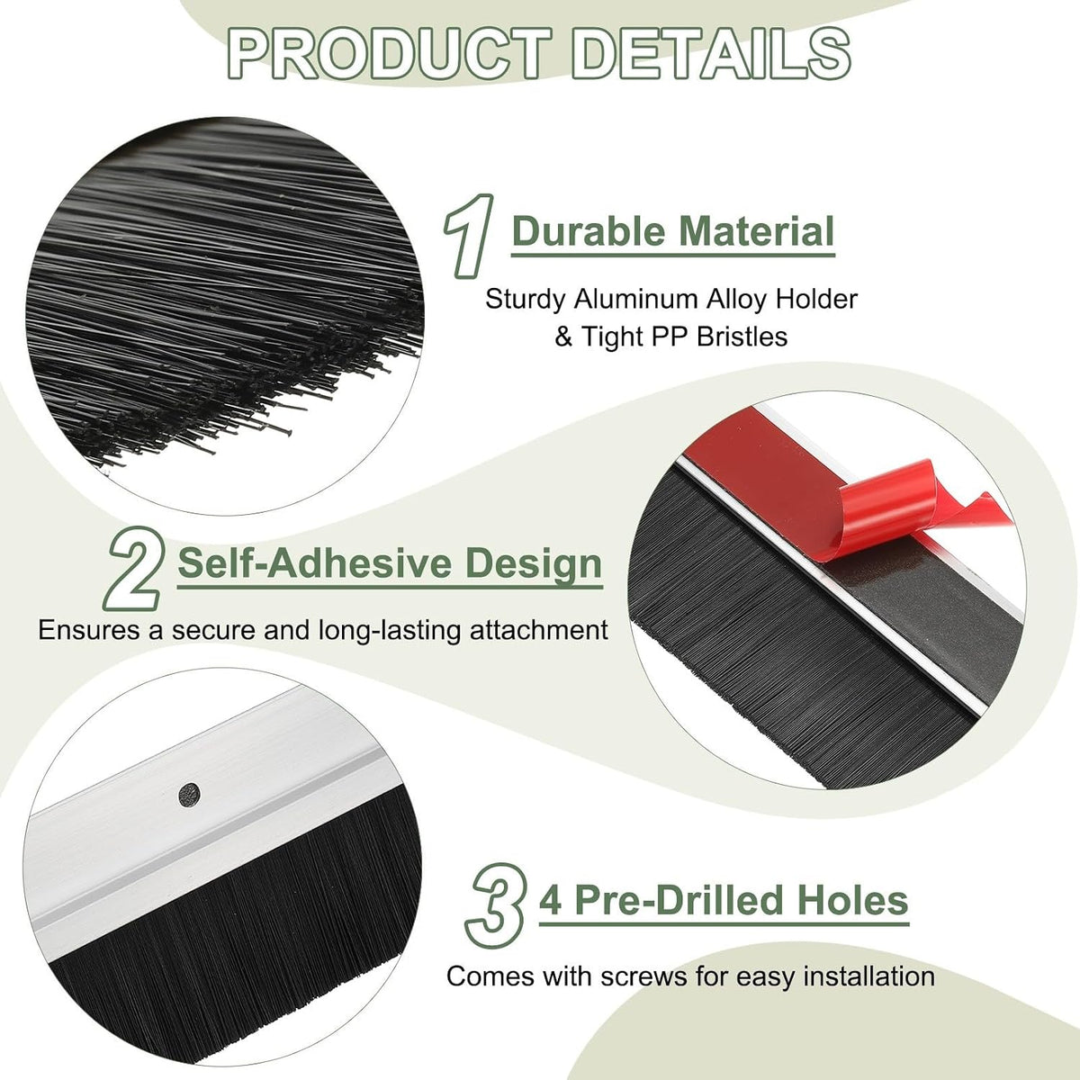 ya 26 10.21 baidi Door Sweep Brush Sweeps 1.6 Black PP Brush 39L x 2.6W -H-Shape(2 Pcs, Silver)