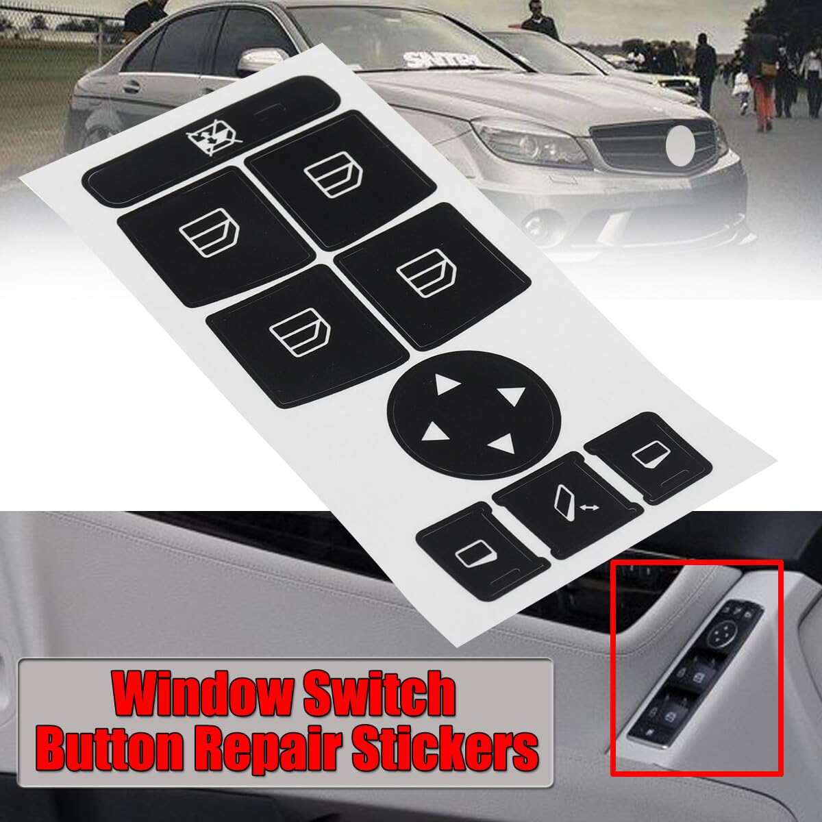 ya 23 10.7 baidi Black Window Switch Button Repair Sticker Decal for for Mercedes-Benz 2007-2014 Auto