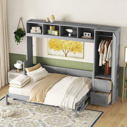 ya 28 10.13 baidi Gray Queen Size Murphy Bed Bed Closet Drawers