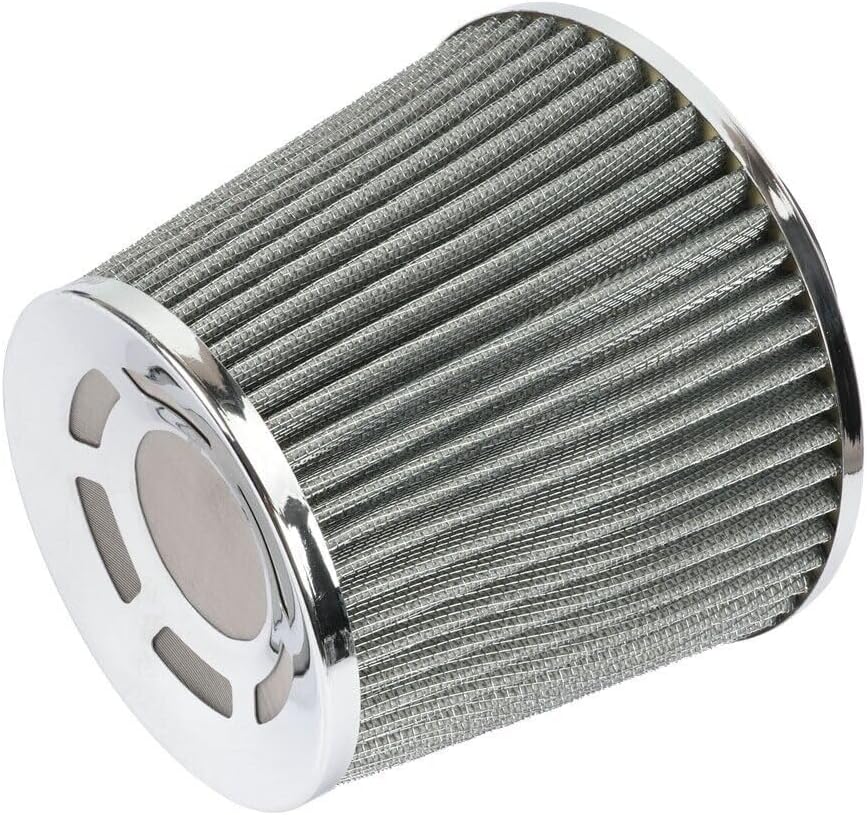 ya 13 9.15 baidi 3 76mm High Flow Inlet Cold Air Intake Cone Replacement Dry Air Filter Silver