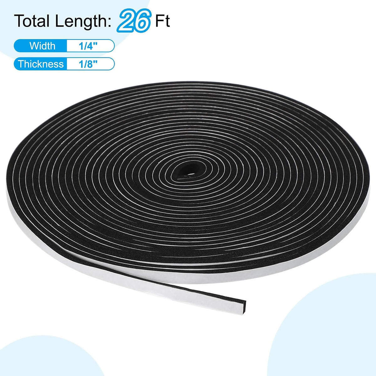 ya 26 10.21 baidi Weather Stripping Door Seal Strip, 1 Roll 1/4 Inch x 1/8 Inch x 26 Ft Black