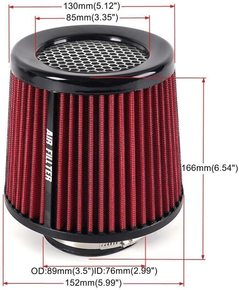 ya 13 9.15 baidi New Red 3 76mm High Flow Inlet Cold Air Intake Cone Replacement Dry Air Filter