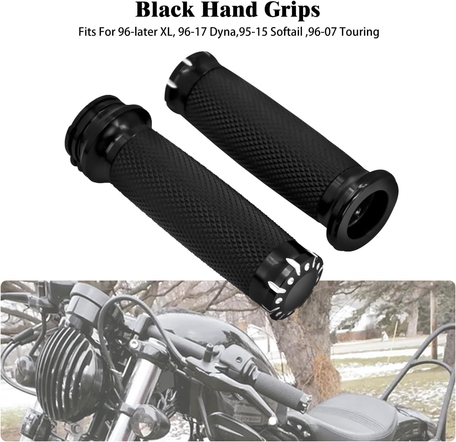 ya 6 8.24 baidi 1 Black Handle Bar Hand Grips for Harley Touring Dyna Softail Sportster 95-2022