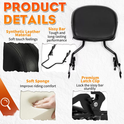 ya 6 8.24 baidi Black Backrest Sissy Bar & Stealth Rack For 09-25 for Harley Road Glide Street Glide