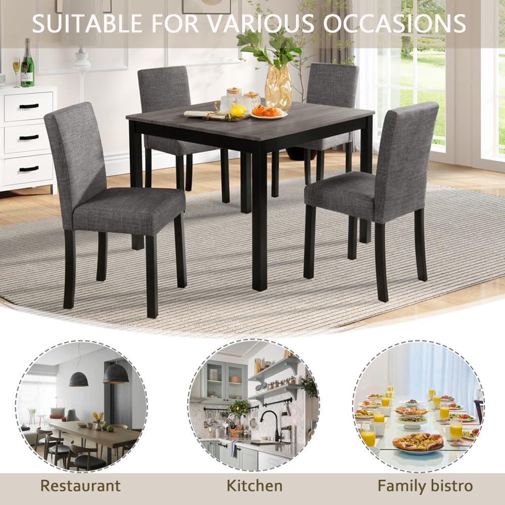 ya 28 10.13 baidi For Kitchen 5-Piece Wooden Dining Table Set - 4 Chairs, Wooden, Light Grey