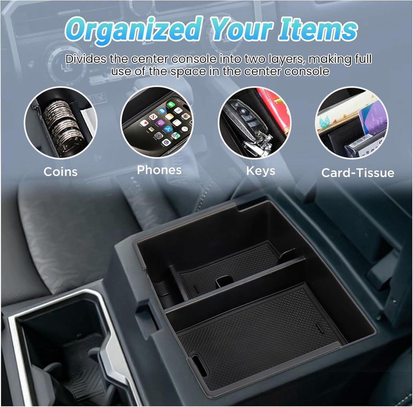 ya 5 8.10 Fit 2024 for Toyota Tacoma Crew Cabs Center Console Armrest Organizer Storage Box