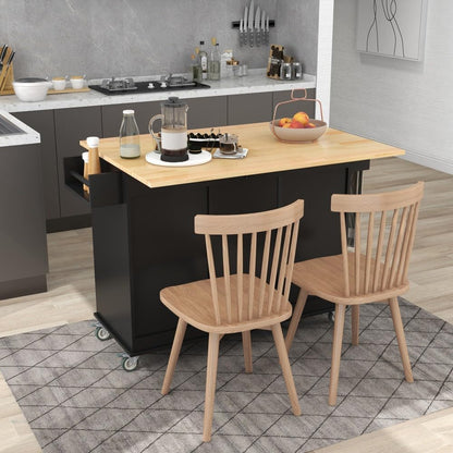 ya 28 10.13 baidi Black 52.7 Rolling Kitchen Island ¨C Solid Wood , Locking Wheels, Leaf
