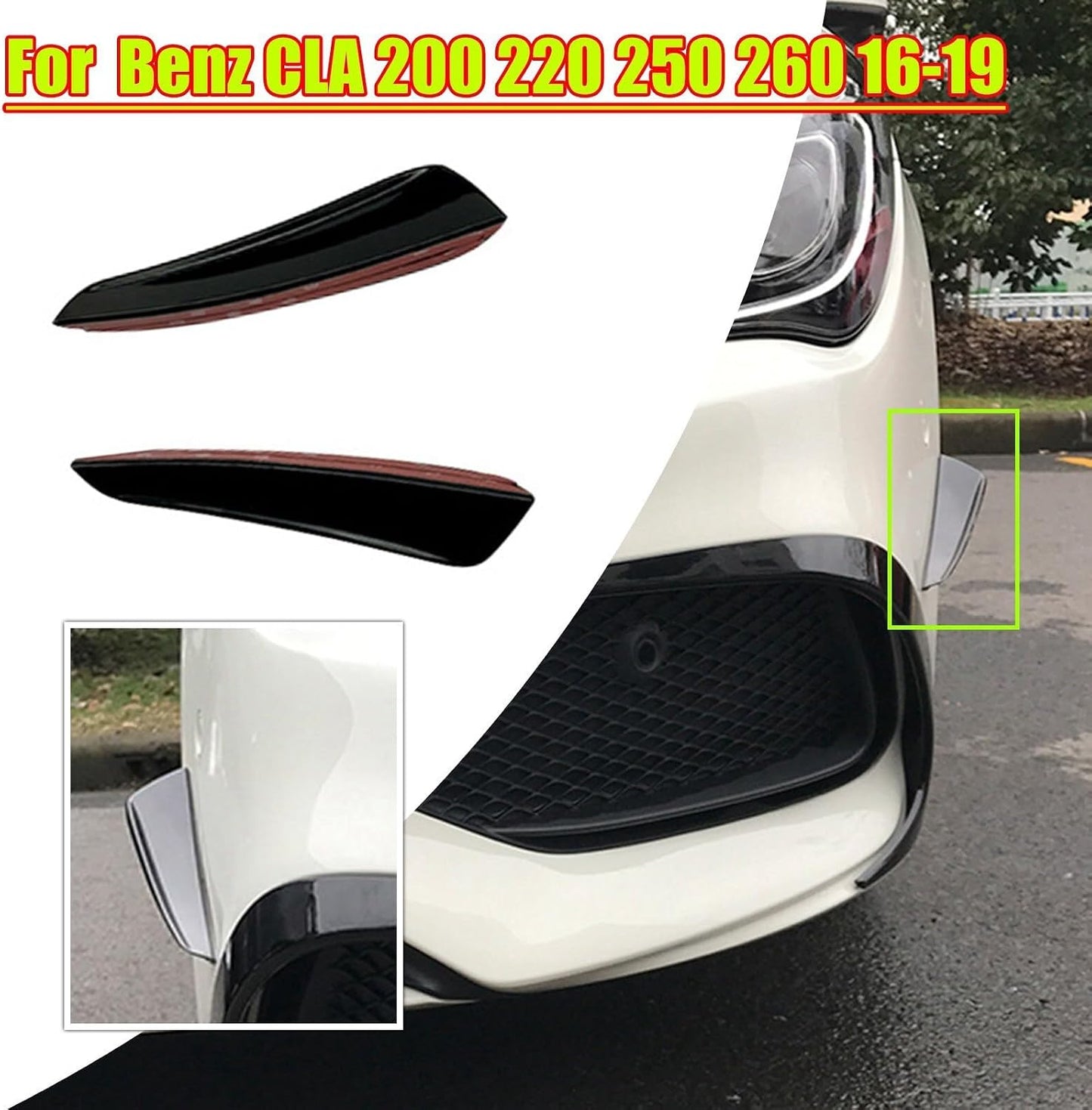 ya 2 8.15 Front Bumper Side Canards Fin Cover Trims for Benz CLA CLA200 220 250 2016-2019