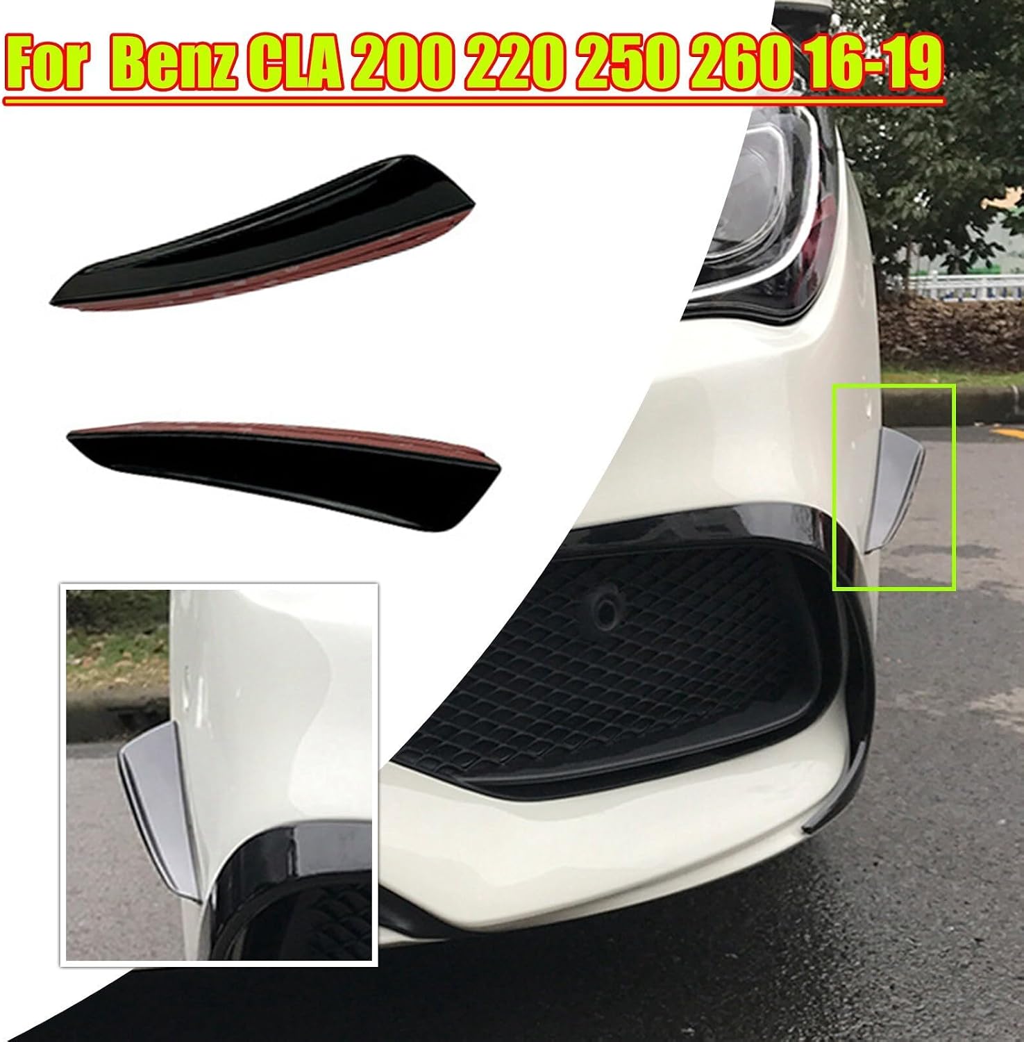 ya 2 8.15 Front Bumper Side Canards Fin Cover Trims for Benz CLA CLA200 220 250 2016-2019