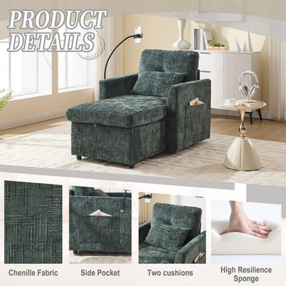 ya 28 10.13 baidi Emerald Chenille Multifunctional Lazy Sofa Recliner - Storable Backrest