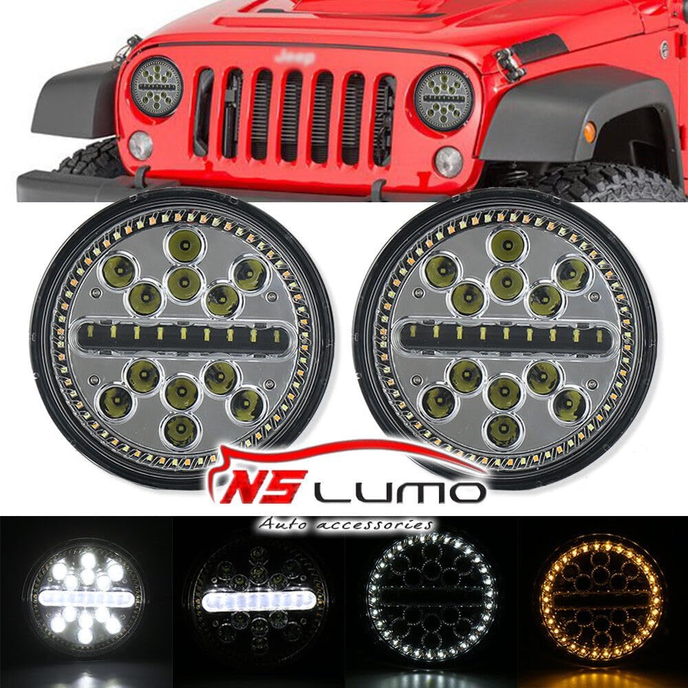 ya 4 8.10 2x 7 inch LED Headlight High/Low Beam DRL Turn Signal Headlamp for Suzuki Samurai SJ410