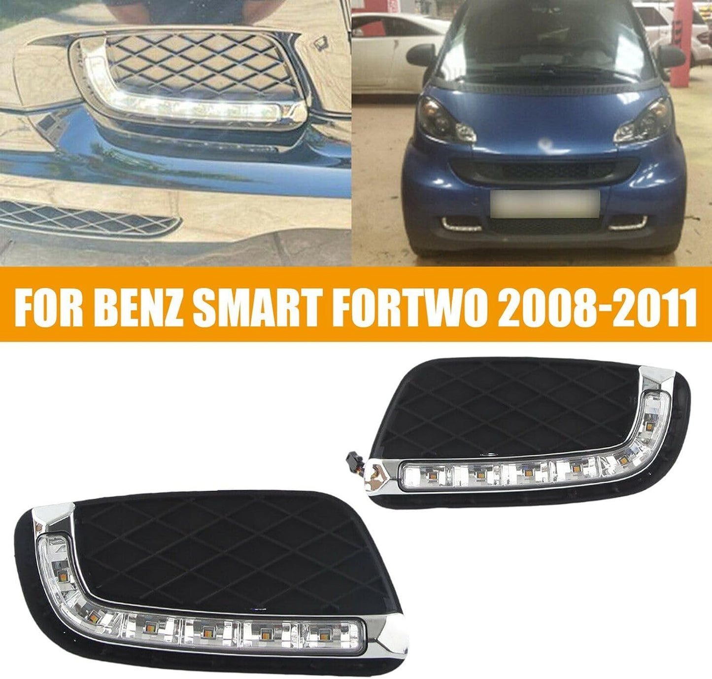 ya 3 8.24 baidi 1 Dual LED DRL Daytime Running Fog Light for Mercedes-Benz for Smart ForTwo 2008-2011