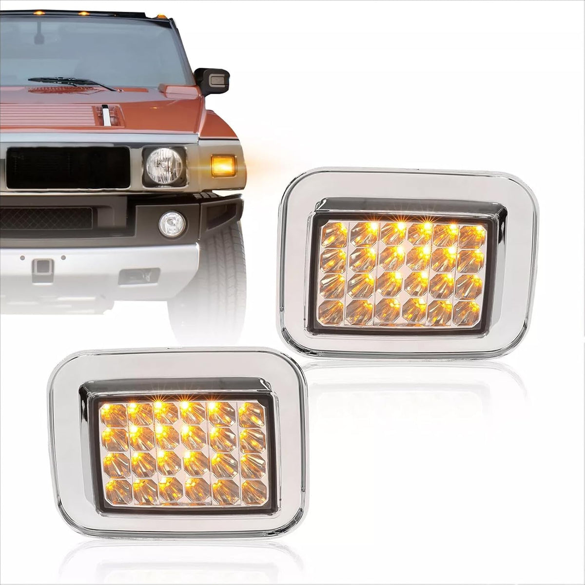 ya 10 9.16 zhengce KUAFU For 2003-2009 Hummer H2 Base Pair Front Chrome LED Turn Signal Light