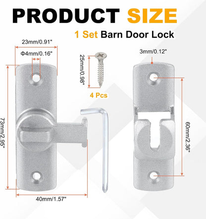 ya 26 10.21 baidi Barn Door Lock, 90/180 De Security Flip Sliding Door Latch, Silver