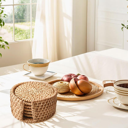 ya 14 9.20 baidi Round Natural Wicker Coasters Handwoven Straw Trivets for Hot and Cold Drinks-1