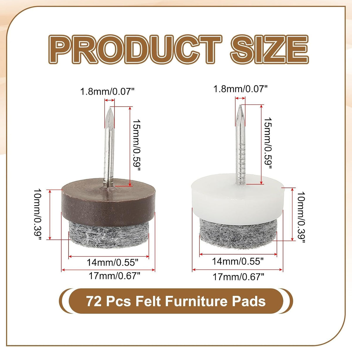 ya 26 10.21 baidi 72 Pcs 17 mm Nail-on Felt Pads, Felt Furniture Sliders Pads, Black/Brown/White