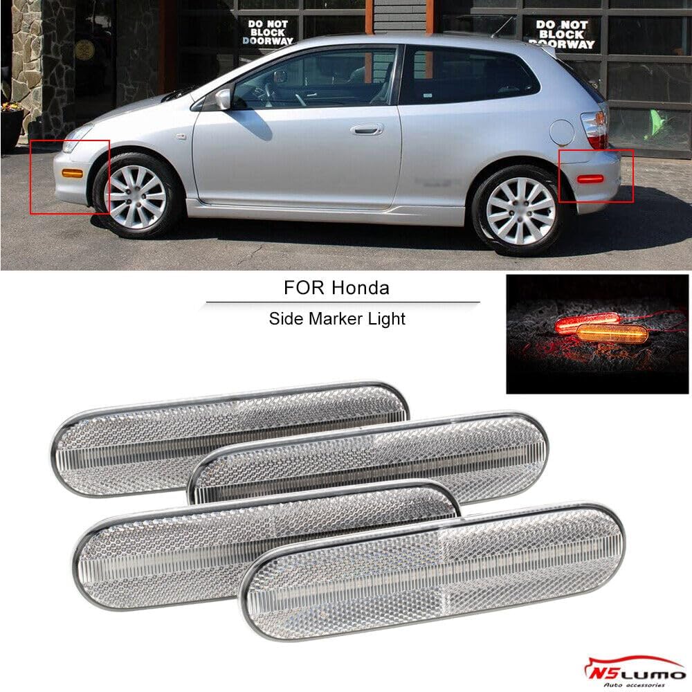 ya 7 8.24 baidi 4 Pack LED Amber and Red Side Marker Lights for 02-05 for Honda for Civic 7th Gen Si/SiR EP3