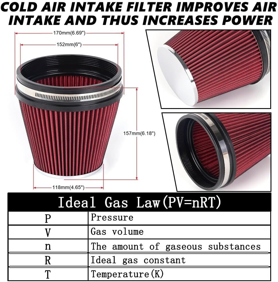 ya 13 9.15 baidi RED 6 Tall 6 152mm Inlet Air Filter Truck Air Intake Cone Replacement Dry
