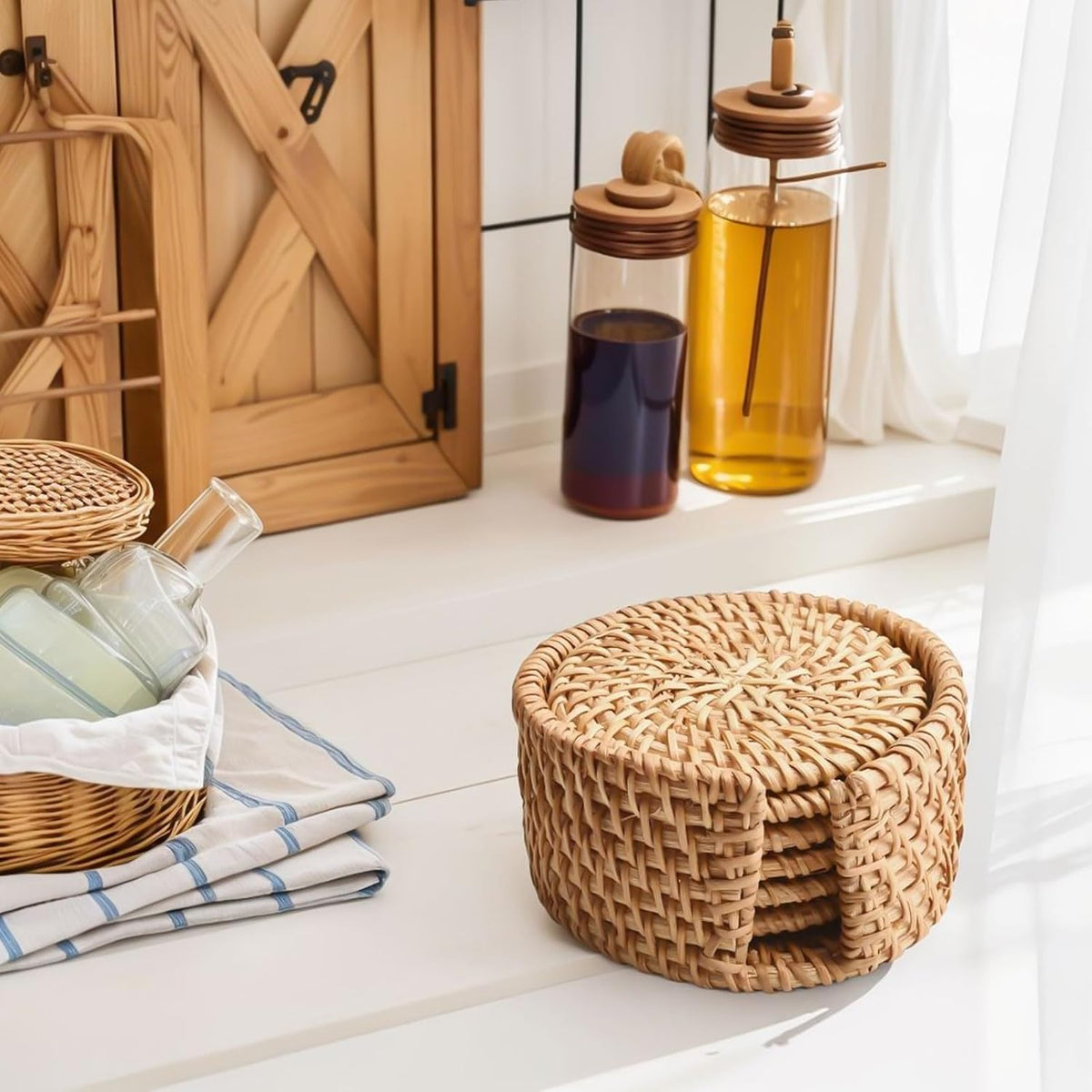 ya 14 9.20 baidi Round Natural Wicker Coasters Handwoven Straw Trivets for Hot and Cold Drinks-1