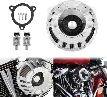 ya 5 8.10 Chrome CNC Cut Air Filter Gray Intake for Harley Touring Road Street Glide 17-25