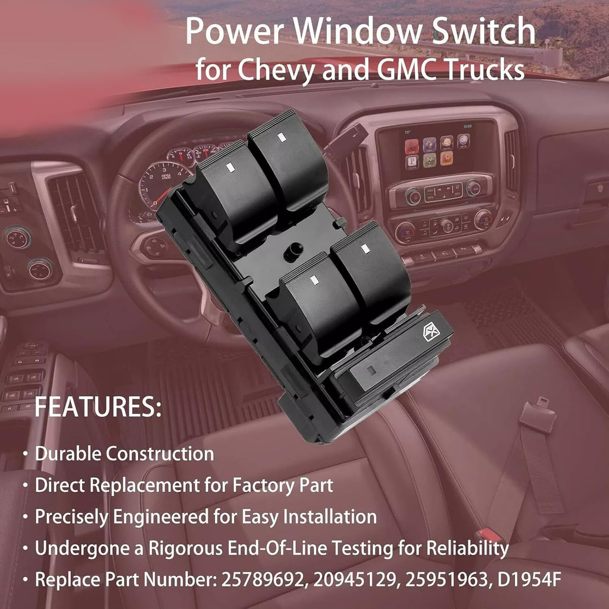 ya 4 8.8 for 07-14 for Chevrolet Silverado GMC Sierra Window Master Power Switch Driver Side 