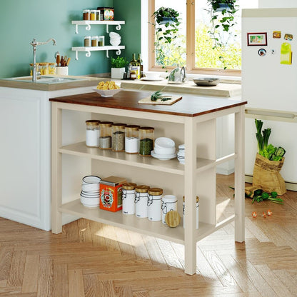 ya 28 10.13 baidi 45 Kitchen Island Rustic Solid Wood w/Rubberwood Butcher Block & 2 Open Sh