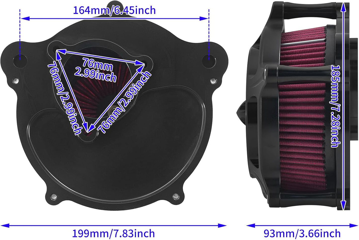 ya 5 8.10 Matte Black Air Filter Cleaner Red Intake for Harley Street Road Glide 2017-2025