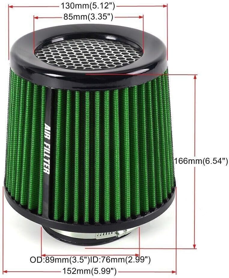 ya 13 9.15 baidi 3 76mm High Flow Inlet Cold Air Intake Cone Replacement Dry Air Filter Green