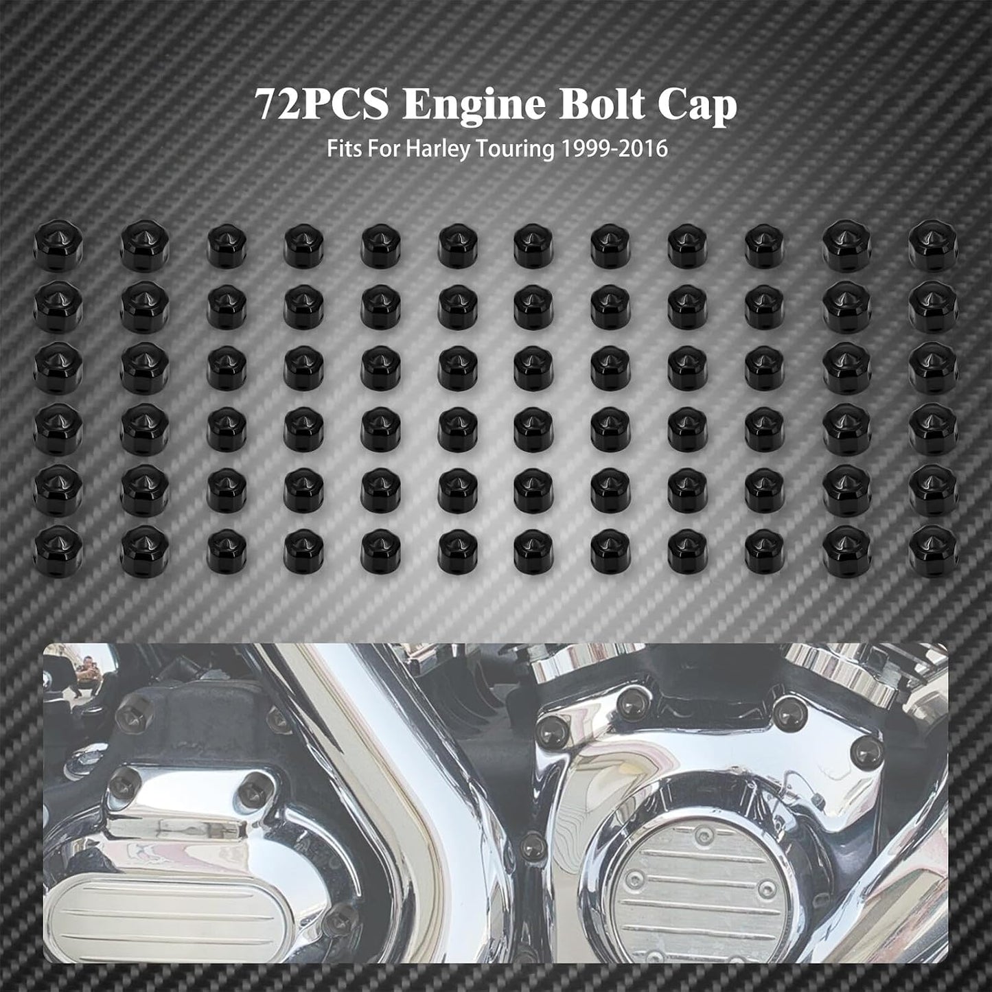 ya 2 8.15 72X Black Engine Bolt Caps Covers Set Fit for Harley Touring FLH Softail 1999-16