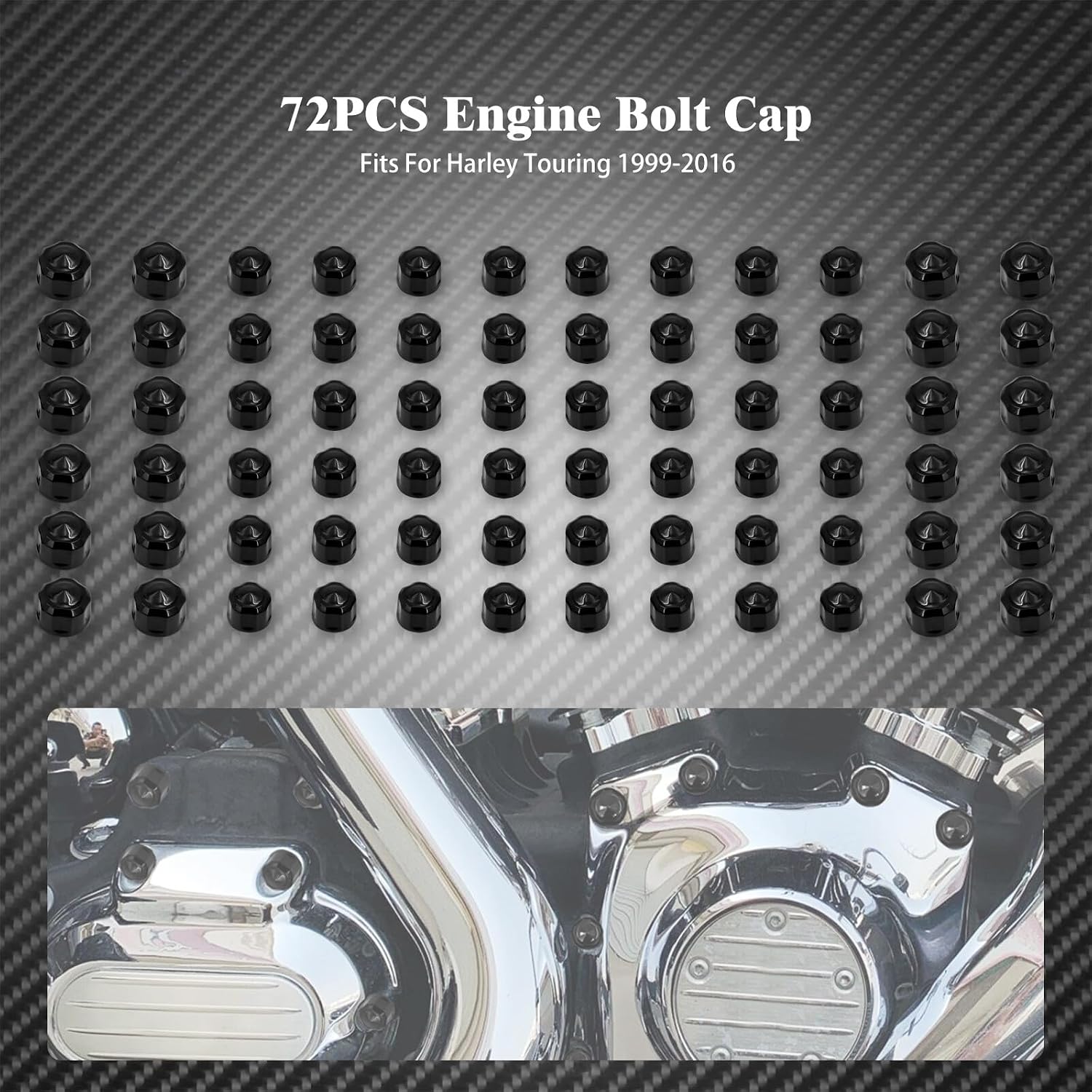 ya 2 8.15 72X Black Engine Bolt Caps Covers Set Fit for Harley Touring FLH Softail 1999-16