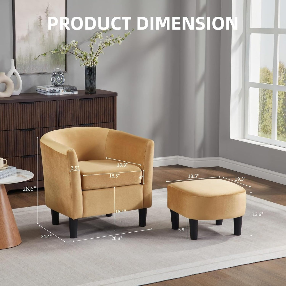 ya 28 10.13 baidi For Living Room Velvet Accent & Ottoman Set Modern Armchair Yellow