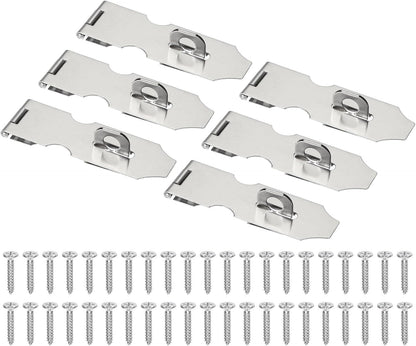 ya 26 10.21 baidi 6 Pcs 4.3 Hasp Lock Latch Stainless Steel Packlock Clasp with Screw, Silver