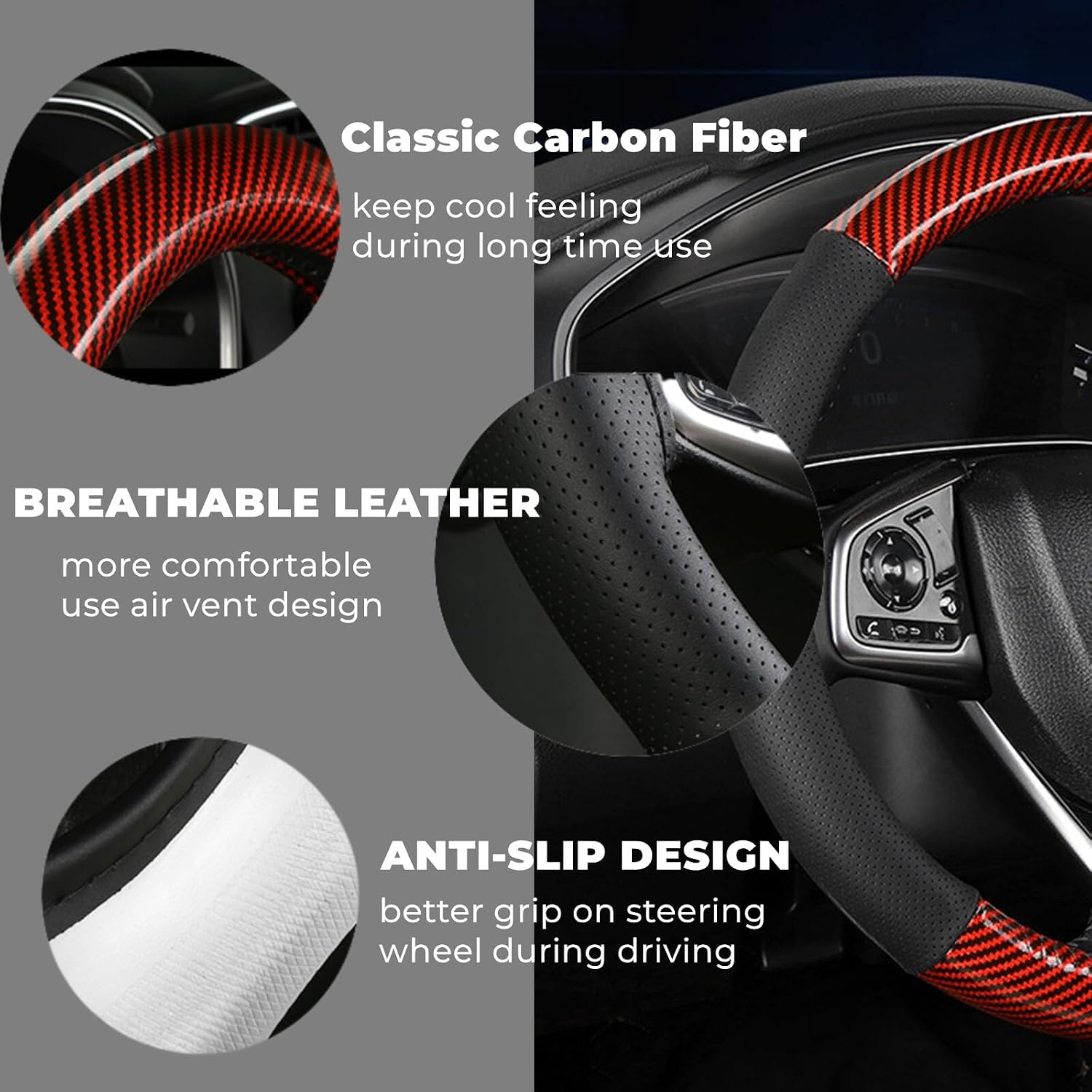 ya 4 8.24 baidi Carbon Fiber Steering Wheel Cover 14.5''-15'' Universal Waterfroof Anti-Slip