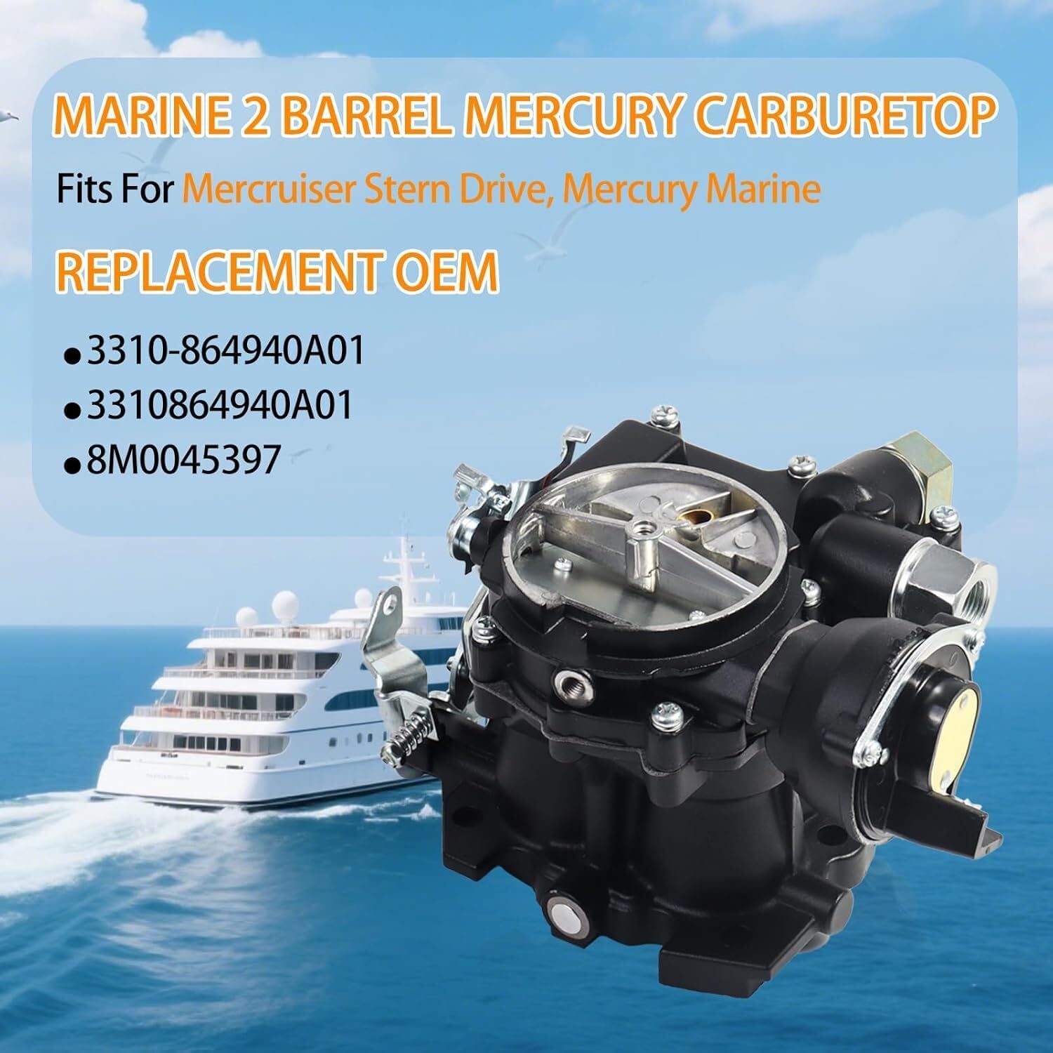 ya 2 8.15 Carburetor Marine 2 barrel for Rochester Mercruiser 3.0L 2.5 4CYL engine - Black