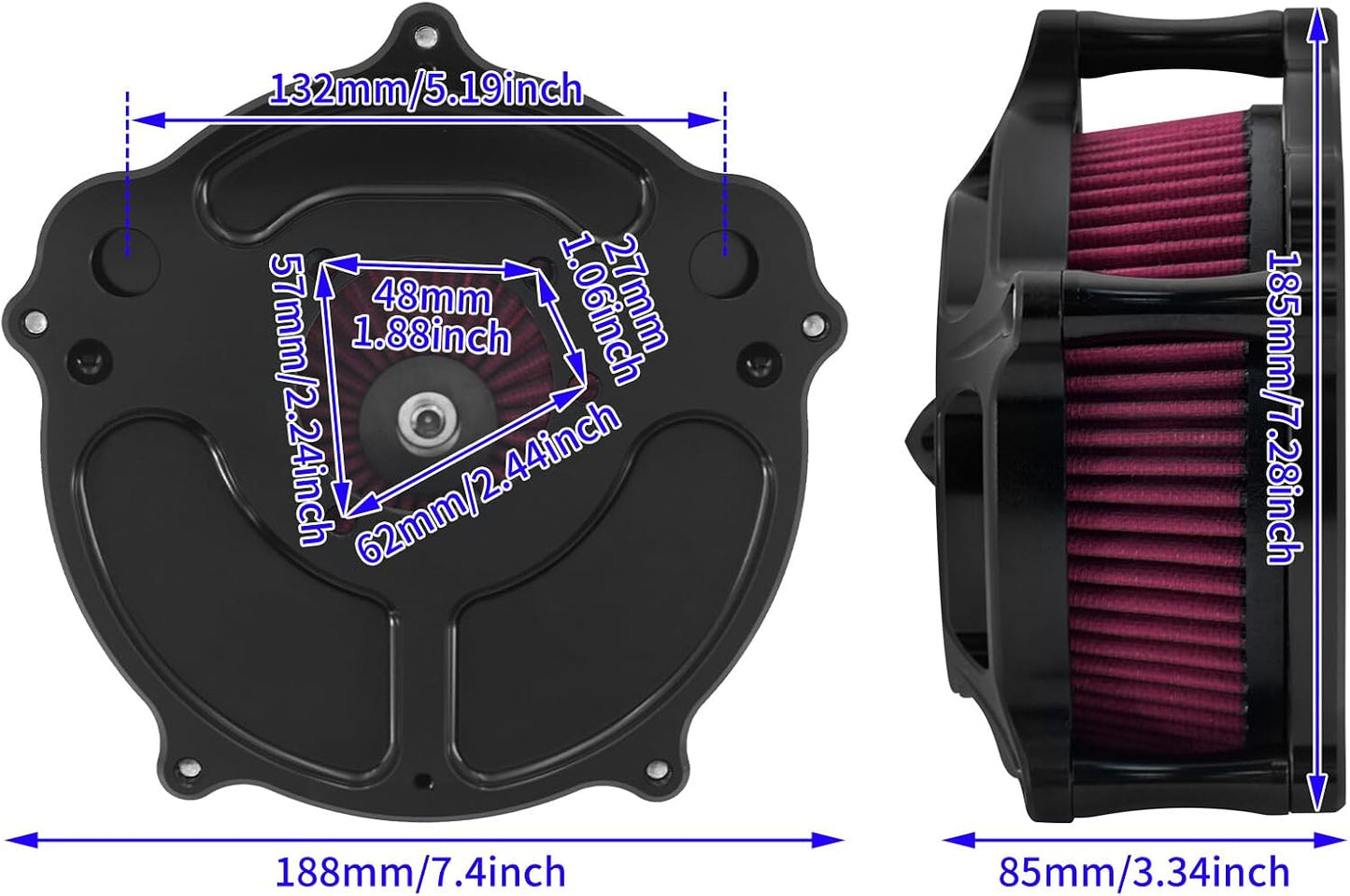 ya 5 8.10 Matt Black Spike Air Filter Red Intake for Harley Sportster 883 1200 48 72 04-22