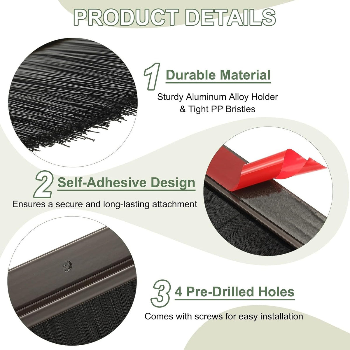 ya 26 10.21 baidi Door Sweep Brush Sweeps 3.1 Black PP Brush 39L x 4.1W -H-Shape(2 Pcs, Brown)