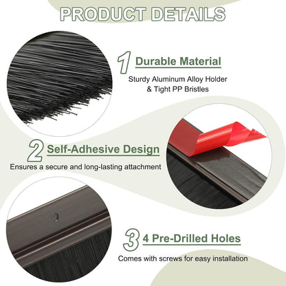 ya 26 10.21 baidi Door Sweep Brush Sweeps 1.6 Black PP Brush 39L x 2.6W -H-Shape(2 Pcs, Brown)