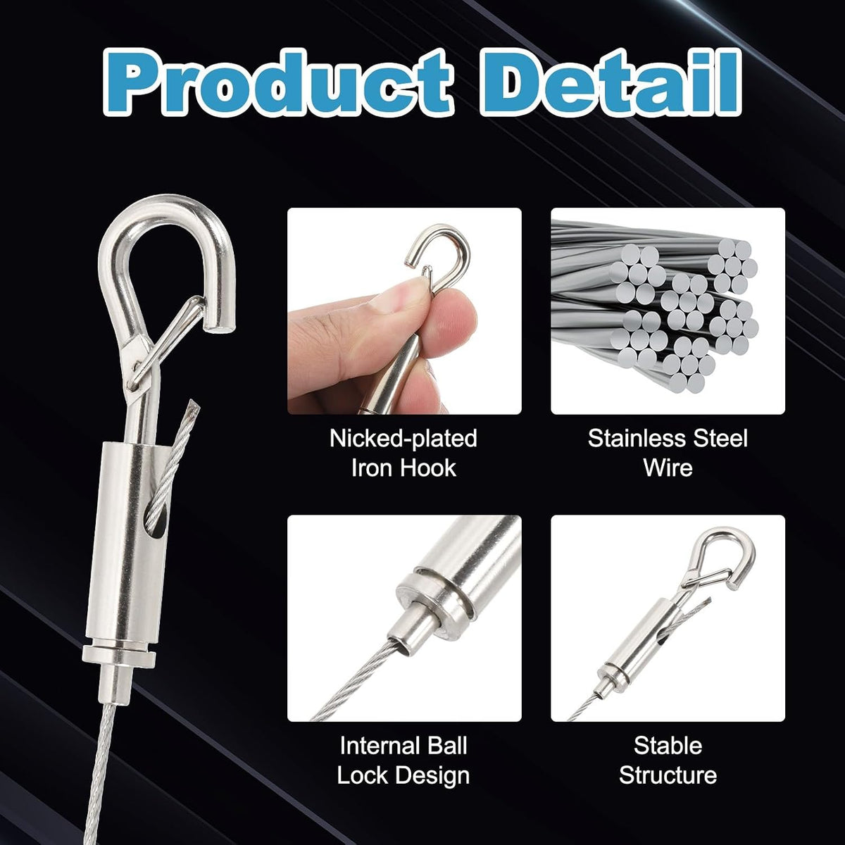 ya 26 10.21 baidi 2 Pcs 2m x 1.5mm Heavy Duty Adjustable Picture Hanging Wire Kit