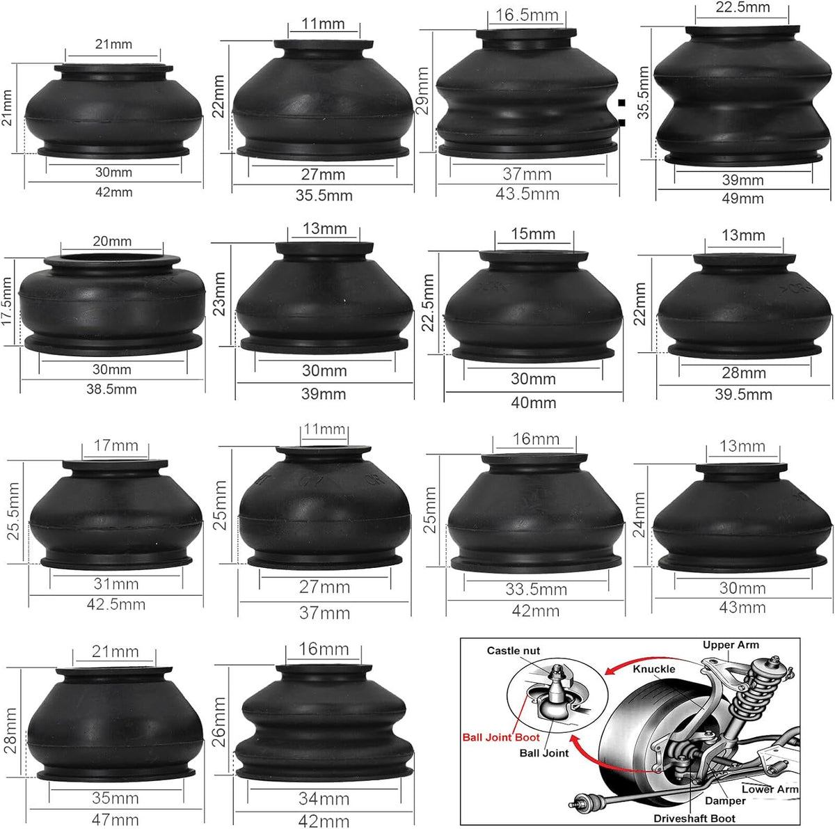 ya 9 10.24 14x Universal Multipack Ball Joint Rubber Dust Boot Covers Track Rod End Set Kit
