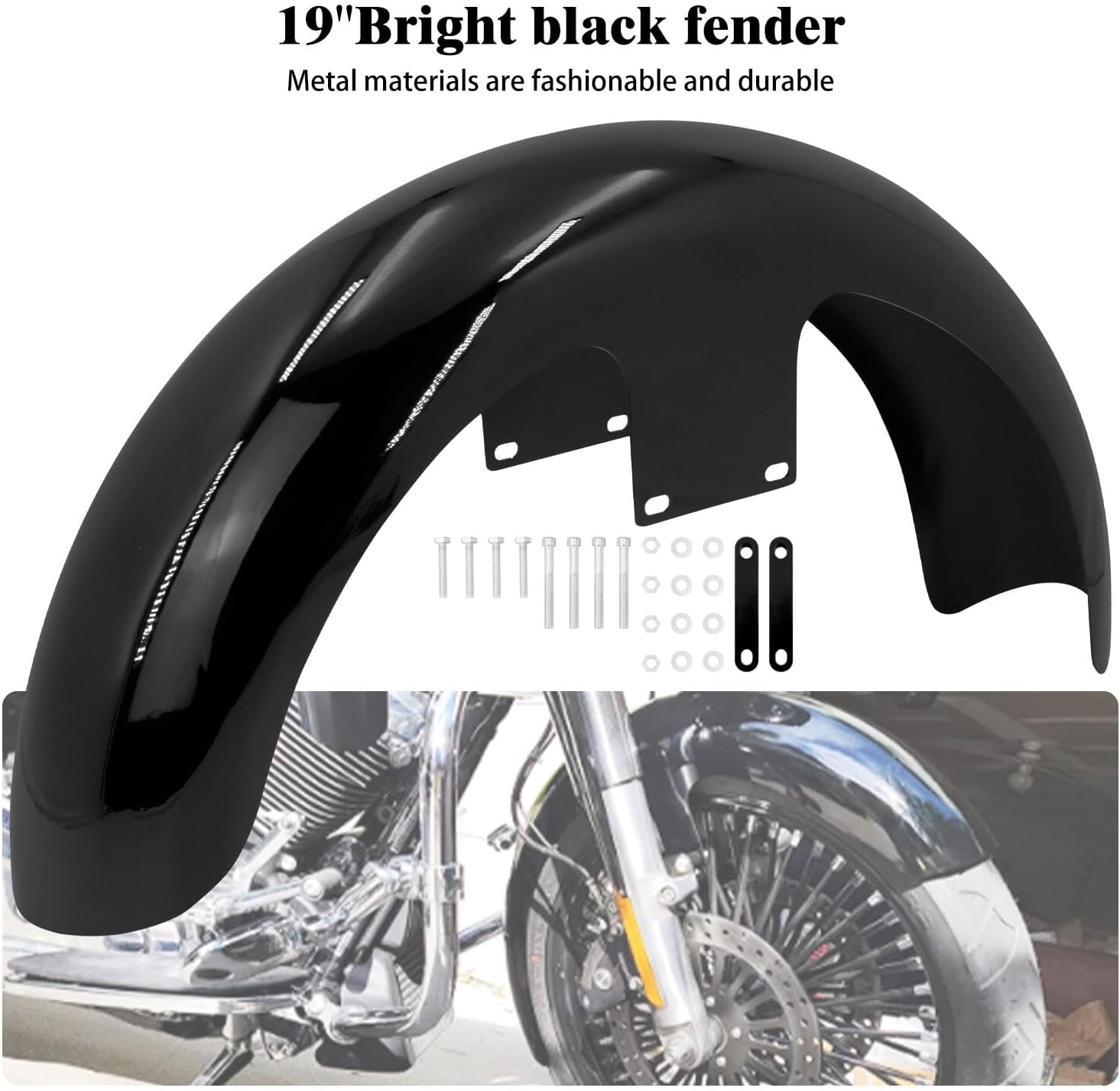 ya 7 8.24 baidi Gloss Black 120/19 Wrap Front Fender for Harley Touring Road Electra Glide 96-23