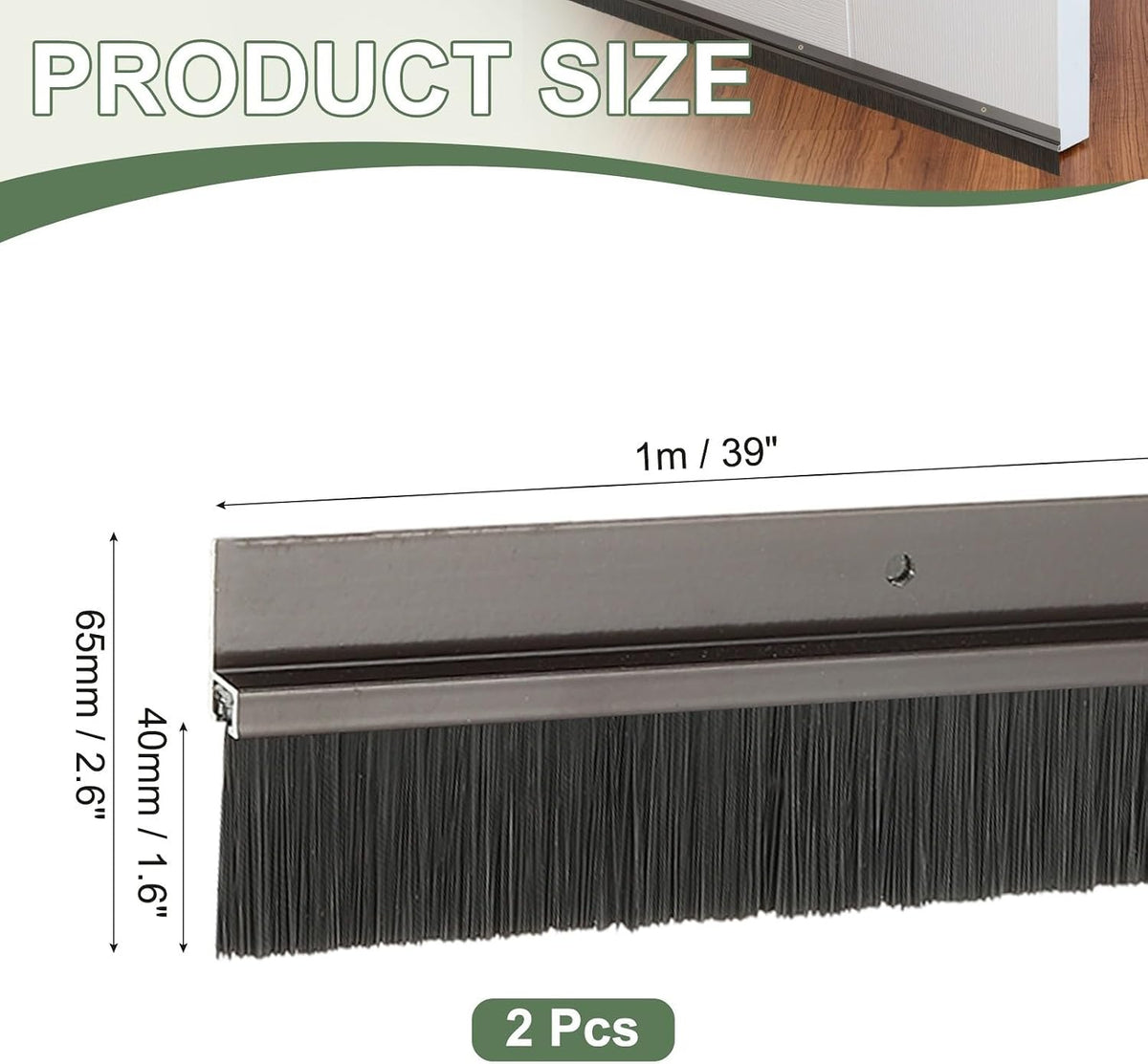 ya 26 10.21 baidi Door Sweep Brush Sweeps 1.6 Black PP Brush 39L x 2.6W -H-Shape(2 Pcs, Brown)