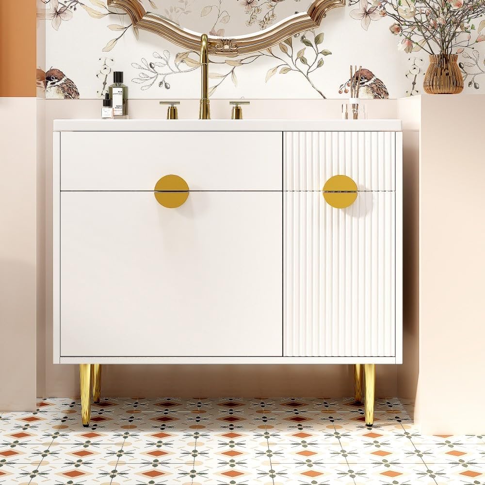 ya 28 10.13 baidi 36 Bathroom Vanity White Resin Basin - Modern Storage Cabinet,Soft-Closing