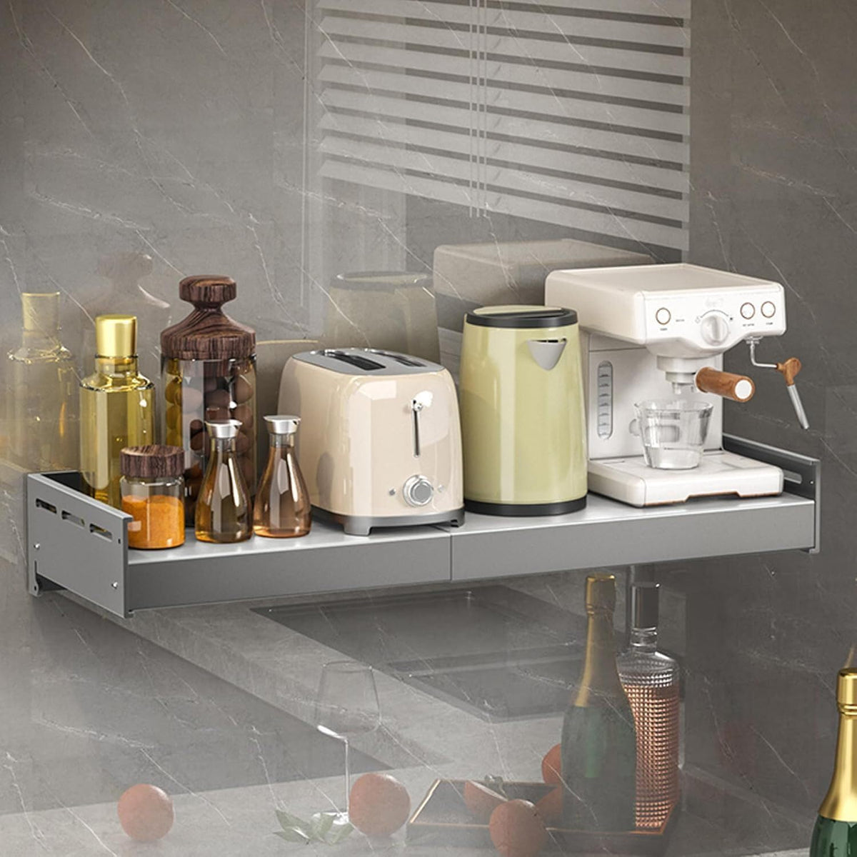 ya 26 10.21 baidi Stainless Steel Adjustable Wall Shelf, Home Grade Microwave Wall Shelf