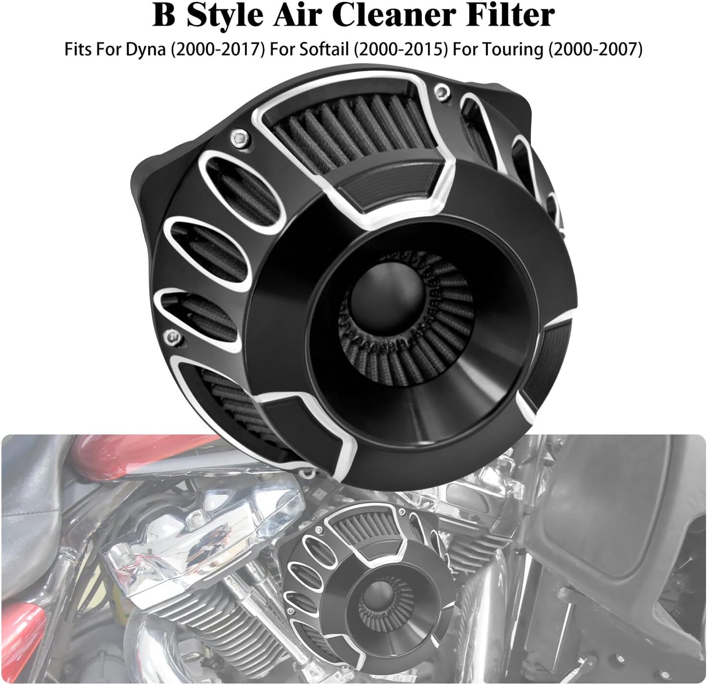 ya 5 8.10 Hollow Cut Air Cleaner Filter Gray Intake for Harley Road Electra Glide 00-2007